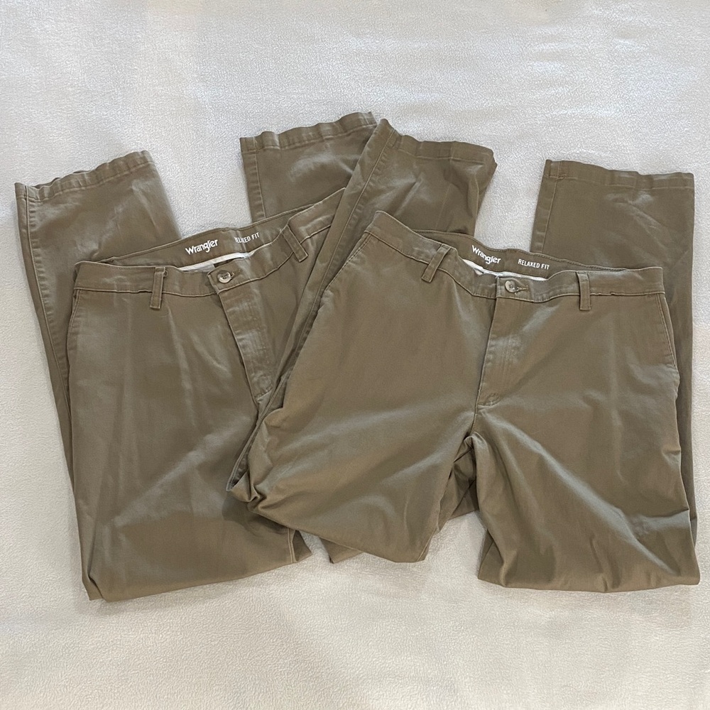 Lot of 2 Wrangler Men's Flat Front Khaki Chinos